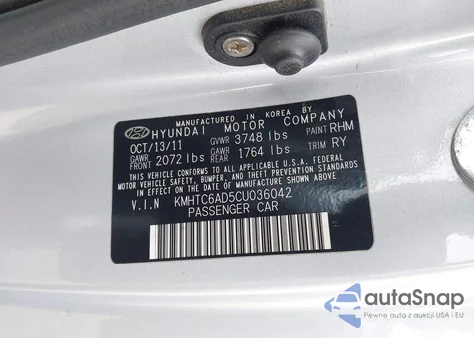 2012 Hyundai Veloster Base W/Black из США, поврежденный, VIN KMHTC6AD5CU036042